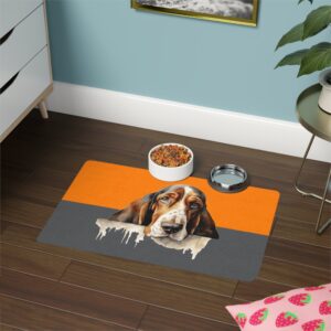Bassett Hound Pet Food Mat (12x18)  -Orange/Smokey