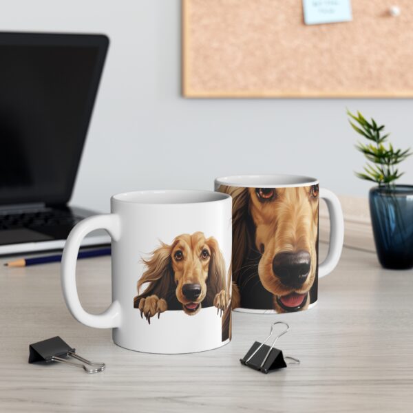 Afghan Hound  11oz white ceramic mug exudes a cozy and warm vibe.
