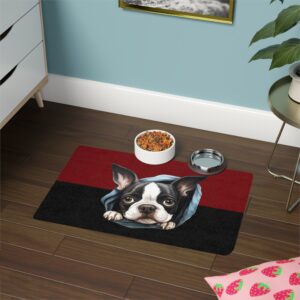 Boston Terrier Dog Food Mat (12x18)  -Garnet/Black