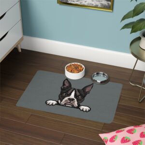 Boston Terrier Pet Food Mat (12x18) - Dark Grey