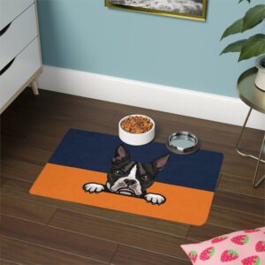 Boston Terrier Pet Food Mat (12x18) - BLUE/ORANGE
