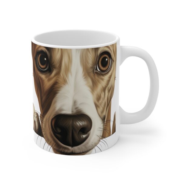 Whippet 11oz white ceramic mug exudes a cozy and warm vibe. - Image 4