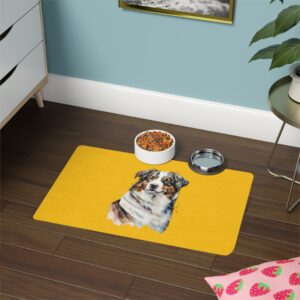 Australian Shepard Pet Food Mat (12x18) - Yellow