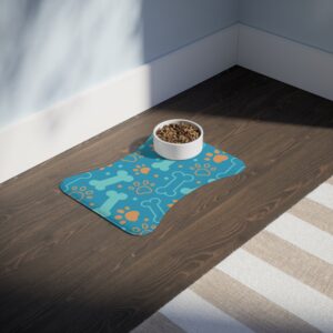 Colorful Pet Feeding Mats with Fun Bones & Paws Design-Turquoise