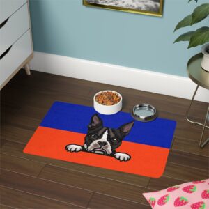 Boston Terrier Pet Food Mat (12x18) - Blue/Orange