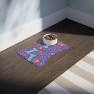 Colorful Dog Feeding Mats with Fun Bones & Paws Design-Light Purple