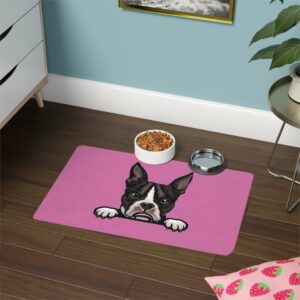 Boston Terrier Pet Food Mat (12x18) - Light Pink