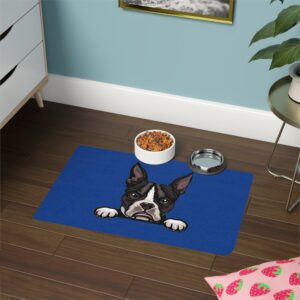 Boston Terrier Pet Food Mat (12x18) - Dark Blue
