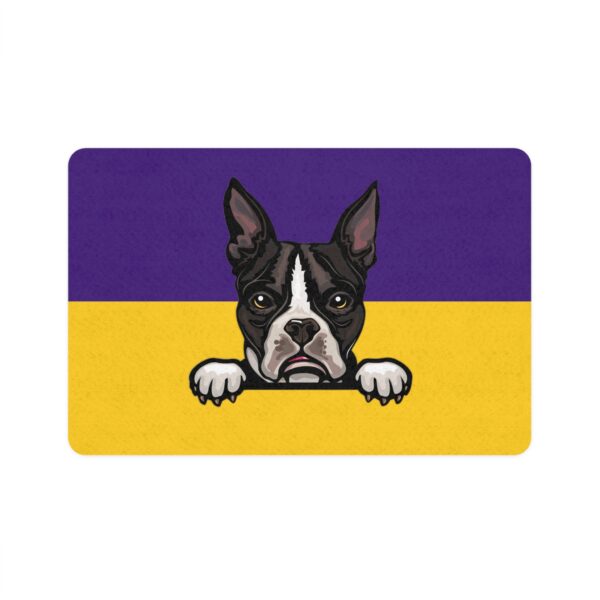 Boston Terrier Pet Food Mat (12x18) - Purple/Gold - Image 2