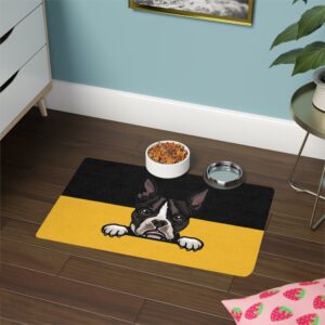 Boston Terrier Pet Food Mat (12x18)  -Black/Gold