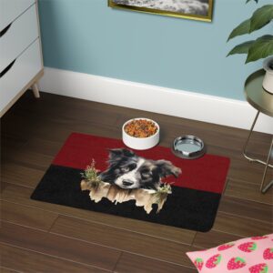 Border Collie Pet Food Mat (12x18)  -Garnet/Black