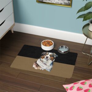 Australian Shepard Pet Food Mat (12x18)  -Black/Old Gold