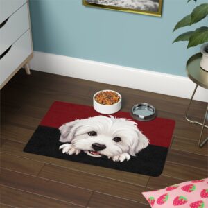 Coton De Tulear Dog Food Mat (12x18)  -Garnet/Black