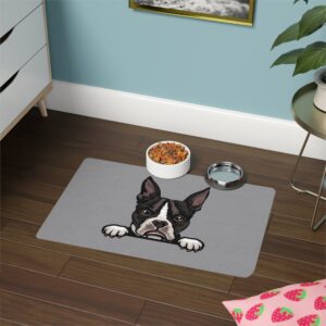 Boston Terrier Pet Food Mat (12x18) - Grey