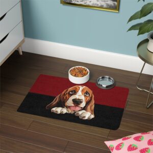 Bassett Hound Food Mat (12x18)  -Garnet/Black