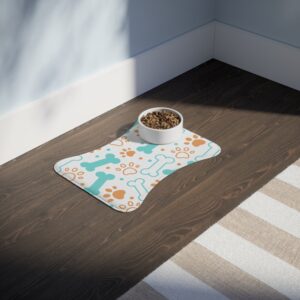 Colorful Pet Feeding Mats with Fun Bones & Paws Design - White