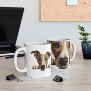 Whippet 11oz white ceramic mug exudes a cozy and warm vibe.