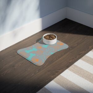 Colorful Pet Feeding Mats with Fun Bones & Paws Design-Light Grey