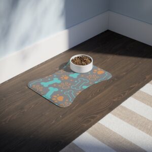 Colorful Pet Feeding Mats with Fun Bones & Paws Design-Grey