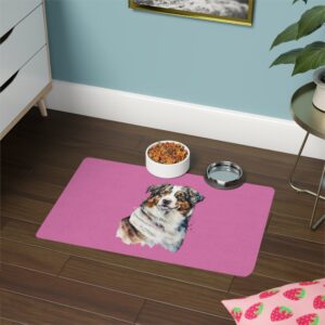 Australian Shepard Pet Food Mat (12x18) - Light Pink