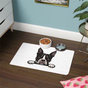Boston Terrier Pet Food Mat (12x18) - White