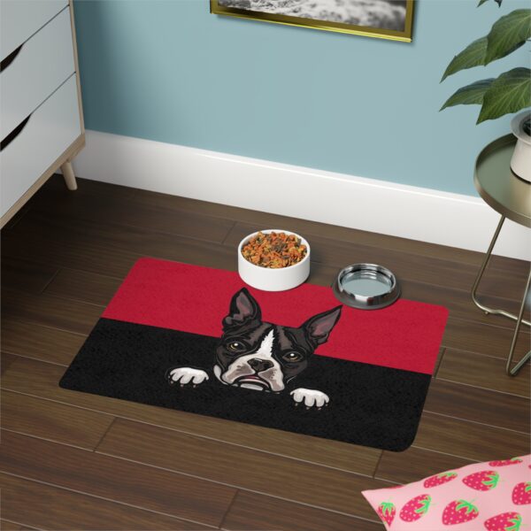 Boston Terrier Pet Food Mat (12x18) - Red/Black