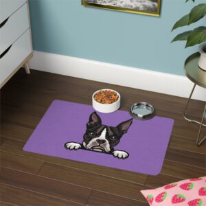 Boston Terrier Pet Food Mat (12x18) - Light Purple