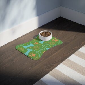 Colorful Pet Feeding Mats with Fun Bones & Paws Design-Light Green