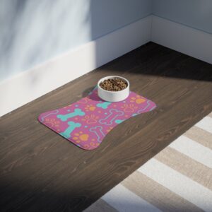 Colorful Pet Feeding Mats with Fun Bones & Paws Design-Light Pink
