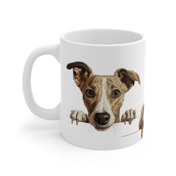 Whippet 11oz white ceramic mug exudes a cozy and warm vibe. - Image 3