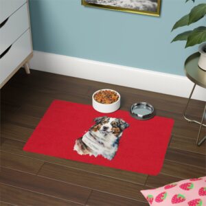 Australian Shepard Pet Food Mat (12x18) - Dark Red