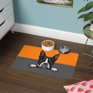 Boston Terrier Pet Food Mat (12x18)  -Orange/Smokey
