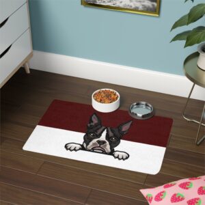 Boston Terrier Pet Food Mat (12x18)  -Maroon/White