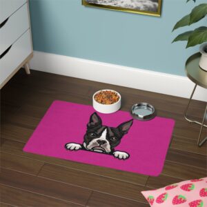 Boston Terrier Pet Food Mat (12x18) - Pink