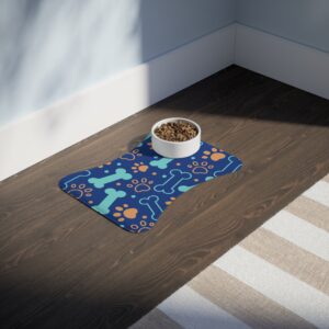 Colorful Dog Feeding Mats with Fun Bones & Paws Design - Dark Blue