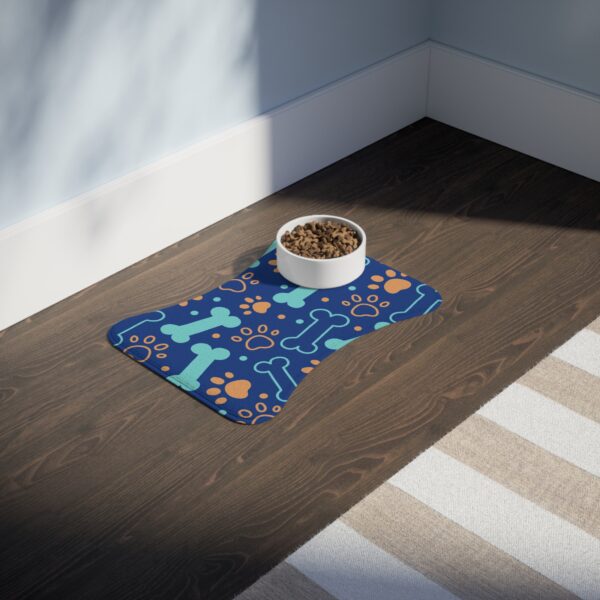 Colorful Dog Feeding Mats with Fun Bones & Paws Design - Dark Blue