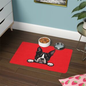 Boston Terrier Pet Food Mat (12x18) - Red