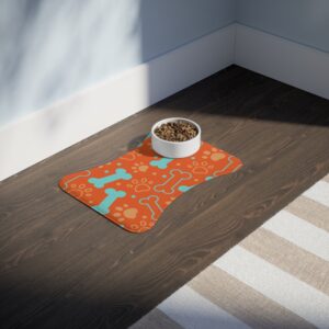 Colorful Pet Feeding Mats with Fun Bones & Paws Design - Orange