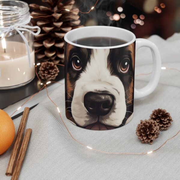 This St Bernard Dog 11 oz white mug is perfect for dog lovers who enjoy a cozy cup of coffee or tea. - Image 5