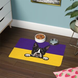 Boston Terrier Pet Food Mat (12x18) - Purple/Gold