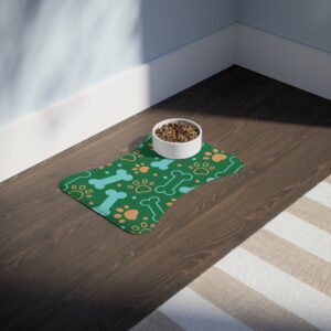 Colorful Pet Feeding Mats with Fun Bones & Paws Design - Dark Green