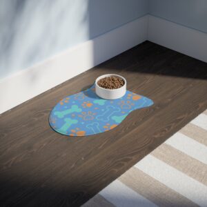 Colorful Dog Feeding Mats with Fun Bones & Paws Design-Light Blue
