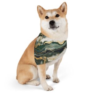 Green and Gold Marble Stylish Pet Bandana Collar for Dogs - Fashionable and Comfortable