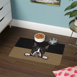 Boston Terrier Pet Food Mat (12x18)  -Black/Old Gold