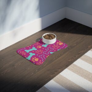 Colorful Pet Feeding Mats with Fun Bones & Paws Design-Pink