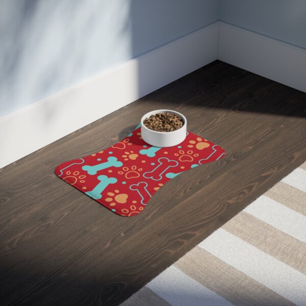 Colorful Dog Feeding Mats with Fun Bones & Paws Design-Dark Red