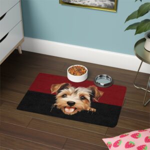 Biewer Terrier Dog Food Mat (12x18)  -Garnet/Black