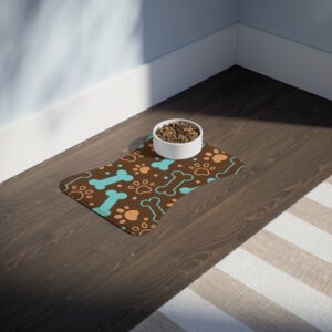 Colorful Pet Feeding Mats with Fun Bones & Paws Design-Brown
