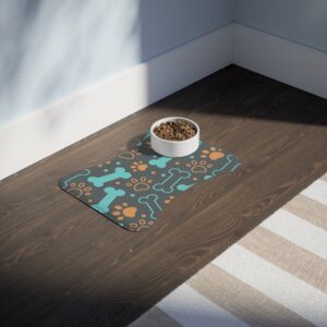 Colorful Pet Feeding Mats with Fun Bones & Paws Design-Dark Grey