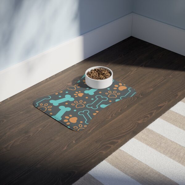Colorful Pet Feeding Mats with Fun Bones & Paws Design-Dark Grey